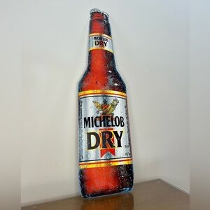 Vintage 1989 MICHELOB DRY Metal 30" Beer Bottle Shaped Advertising Sign